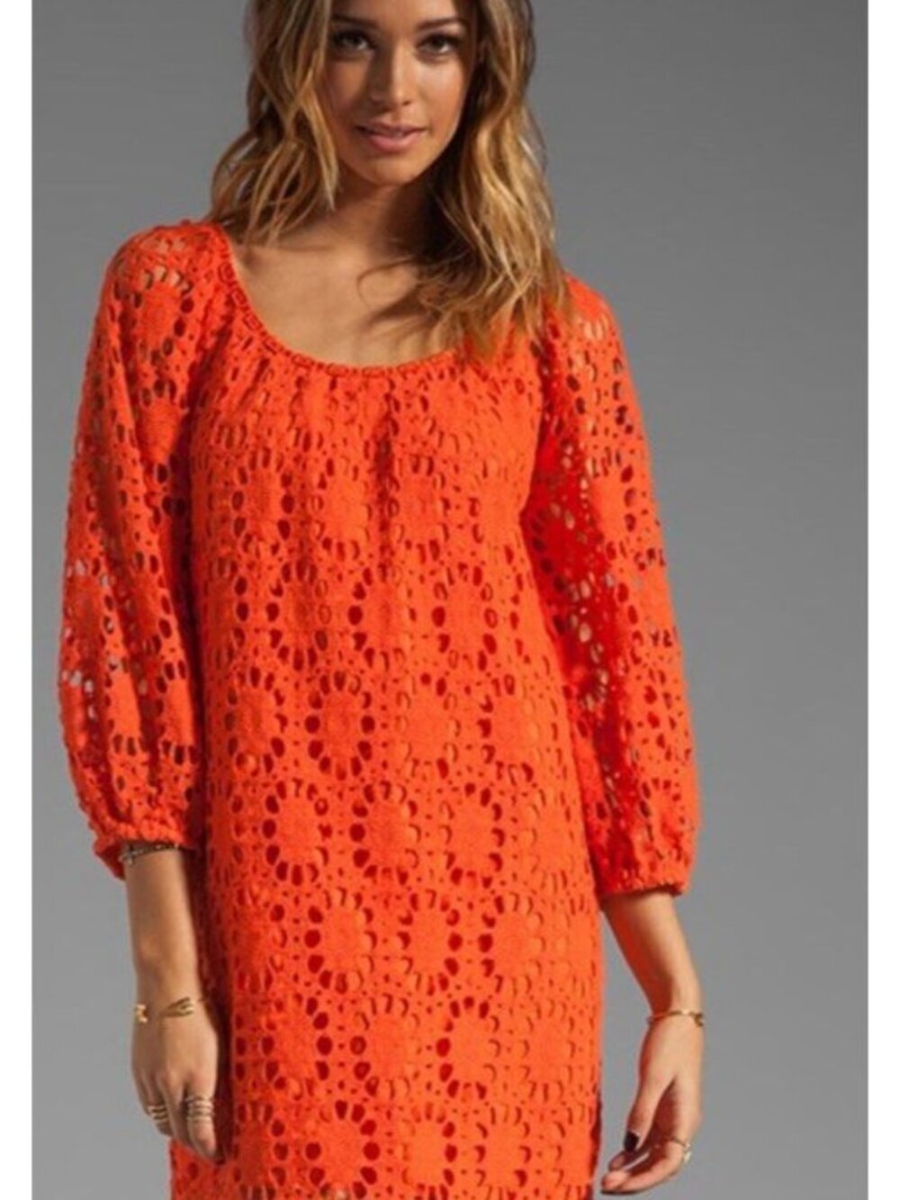 NWOT Trina Turk Orange Crochet Wakeboard Dress Sz 6 Bellini Orange Eyelet Lace